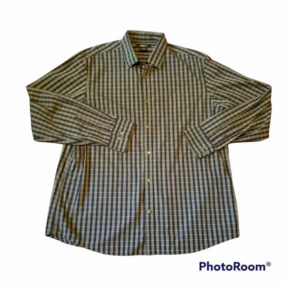 Liz Claiborne Check Shirt + XL + Blue + Navy + white